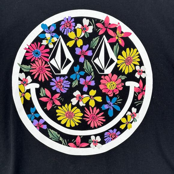 Volcom Werkin Doubles Mod Hippie Floral Smiling Face Shirt Girls Size XS 5 6 - Picture 2 of 4